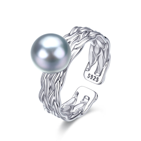 7-8mm Silver Blue Akoya Pearl Weave Ring - Rings made with hand-selected pearls from House of Pearls