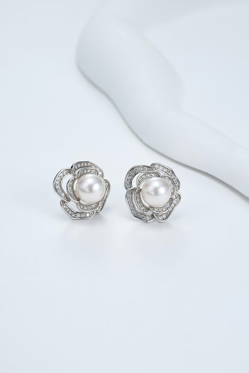 7-8mm White Akoya Pearl Blooming Rose Earrings - Earrings made with hand-selected pearls from House of Pearls