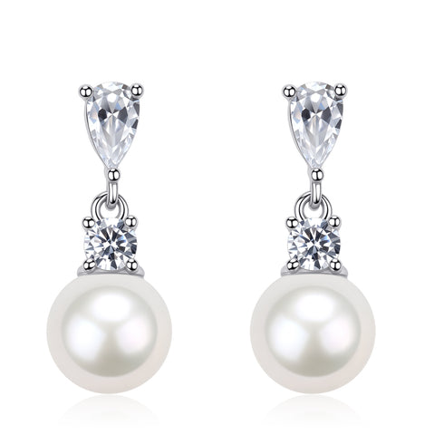 7-8mm White Akoya Pearl Sparkle Zirconia Earrings - Earrings made with hand-selected pearls from House of Pearls