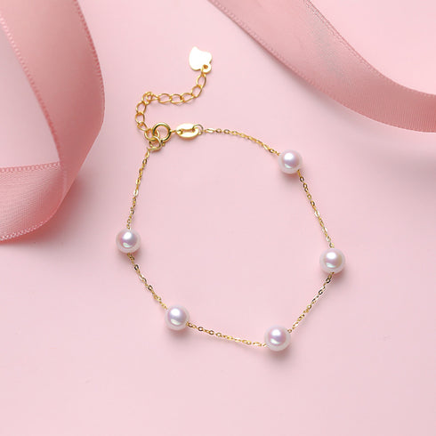 White 7-8mm Chinese Akoya Tincup Bracelet 18K Gold - House Of Pearls