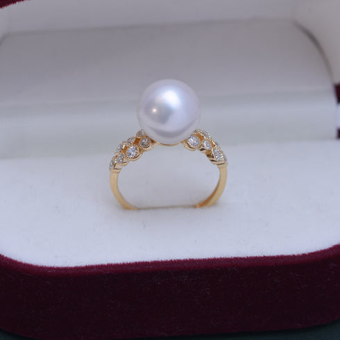 8-9mm Freshwater Pearl & Gloria CZ Ring - House Of Pearls