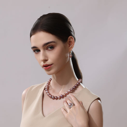 11-13mm Purple Freshwater Pearl Strand Necklace -AAA Quality