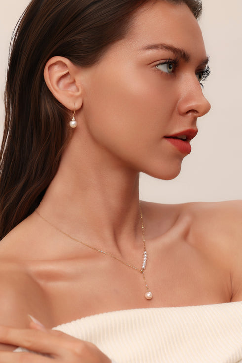 5-6mm White Akoya Pearl Pendant Y Necklace 18K Gold