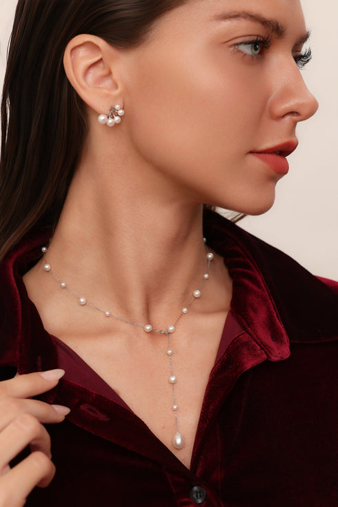 3–4mm Starry Freshwater Pearl with Waterdrop Pendant Necklace