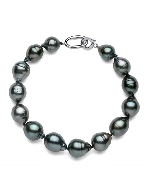 Bracelet with dark Tahitian South Sea circle-baroque pearls, 8–11mm, AA+ grade, House of Pearls