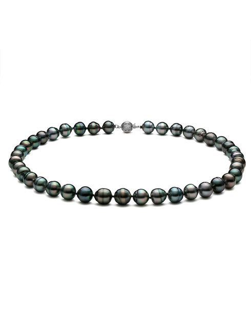 Dark Tahitian South Sea circle-baroque pearl necklace, 8–11mm, AA+ grade, by House Of Pearls