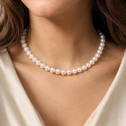 Akoya Hanadama pearl necklace, 8.5–9.0mm, Japanese white pearls, single strand