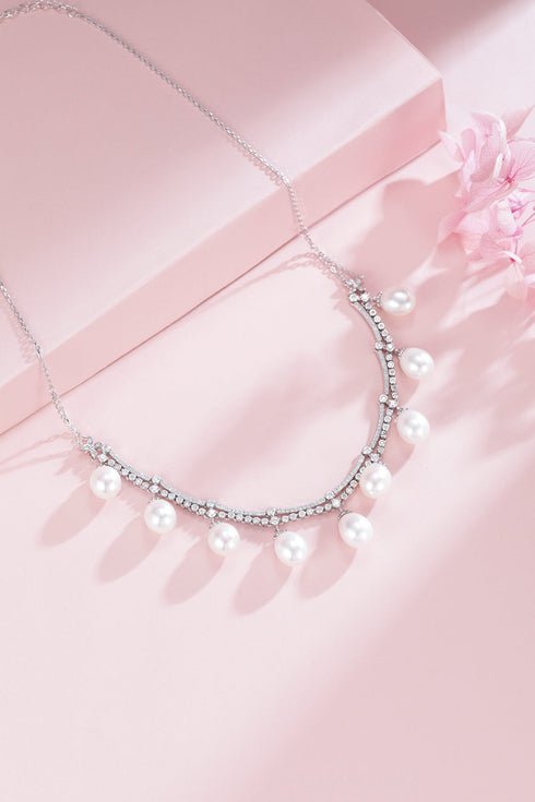 Smile Drop Pearl Luxury Necklace, 8.5–9mm white pearls on an S925 silver double-layer chain by House Of Pearls