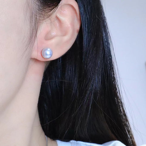 8-8.5mm Silver Blue Akoya Pearl Stud Earrings 18K White Gold - Earrings made with hand-selected pearls from House of Pearls