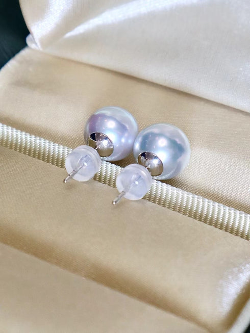 8-8.5mm Silver Blue Akoya Pearl Stud Earrings 18K White Gold - Earrings made with hand-selected pearls from House of Pearls
