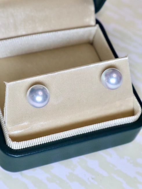 8-8.5mm Silver Blue Akoya Pearl Stud Earrings 18K White Gold - Earrings made with hand-selected pearls from House of Pearls