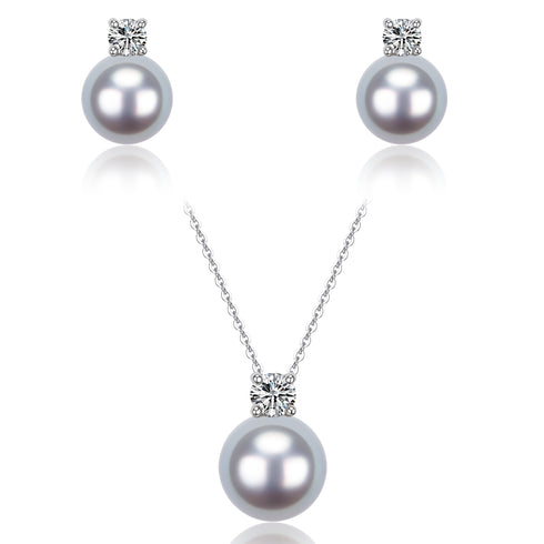 8-9mm Akoya Silver Blue Pearl Necklace & Earring Jewelry Set - Sets made with hand-selected pearls from House of Pearls