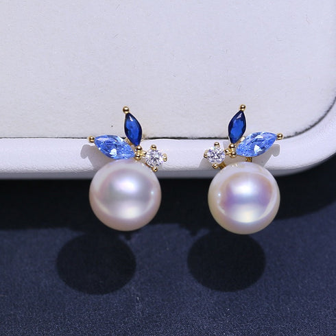 8-9mm Blue Dainty Pearl Earrings - Earrings made with hand-selected pearls from House of Pearls