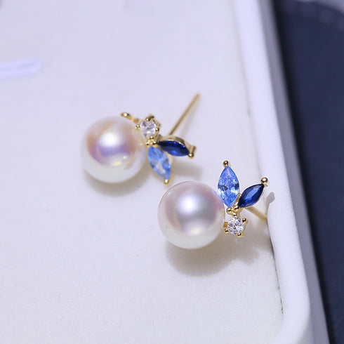 8-9mm Blue Dainty Pearl Earrings - Earrings made with hand-selected pearls from House of Pearls
