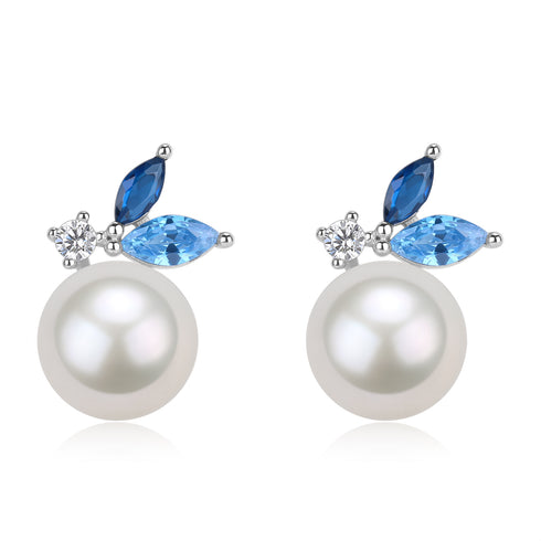 8-9mm Blue Dainty Pearl Earrings - Earrings made with hand-selected pearls from House of Pearls