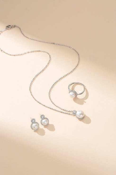 8-9mm Button Pearl Zirconia & Sasha Jewelry Set - Sets made with hand-selected pearls from House of Pearls