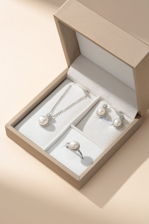 8-9mm Button Pearl Zirconia & Sasha Jewelry Set - Sets made with hand-selected pearls from House of Pearls
