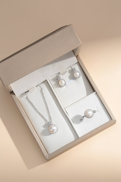 8-9mm Button Pearl Zirconia & Sasha Jewelry Set - Sets made with hand-selected pearls from House of Pearls