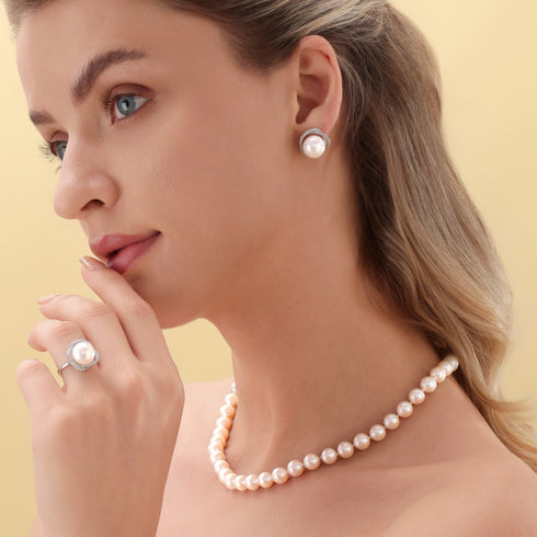 8-9mm Classic White Round Freshwater Pearl Necklace, Sterling Silver Clasp AAAA Grade - Necklaces made with hand-selected pearls from House of Pearls