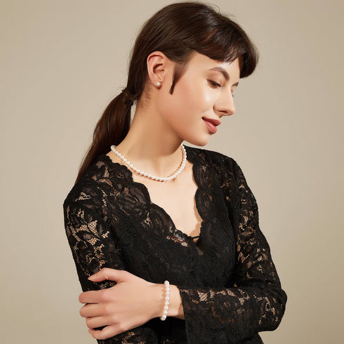 8-9mm Classic White Round Freshwater Pearl Necklace, Sterling Silver Clasp AAAA Grade - Necklaces made with hand-selected pearls from House of Pearls