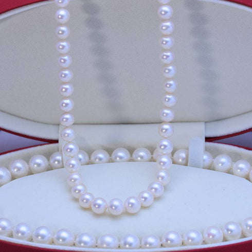 8-9mm Classic White Round Freshwater Pearl Necklace, Sterling Silver Clasp AAAA Grade - Necklaces made with hand-selected pearls from House of Pearls