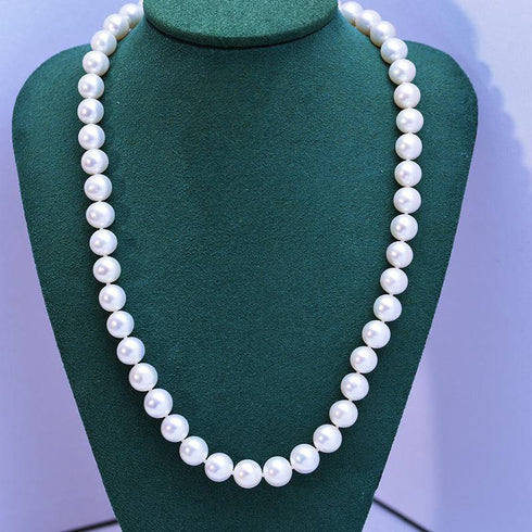 8-9mm Classic White Round Freshwater Pearl Necklace, Sterling Silver Clasp AAAA Grade - Necklaces made with hand-selected pearls from House of Pearls
