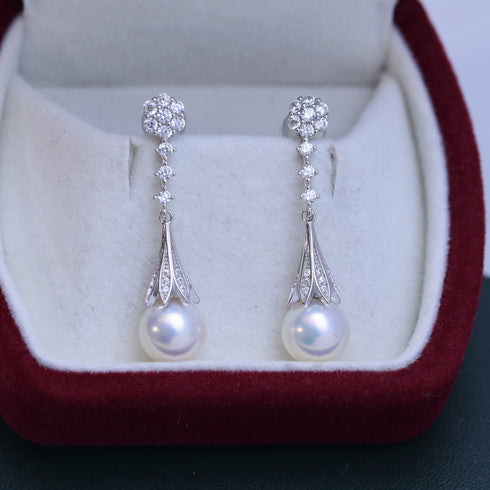 8-9mm Freshwater Pearl & CZ Daisy Earrings by House Of Pearls, silver-tone drop earrings