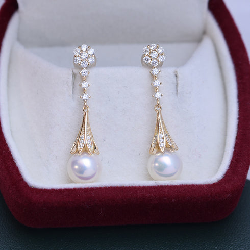8-9mm Freshwater Pearl & CZ Daisy Earrings (US) - Earrings made with hand-selected pearls from House of Pearls