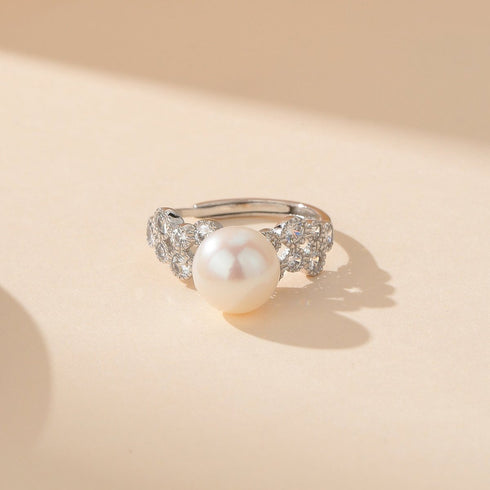 8-9mm Freshwater Pearl & Gloria CZ Ring - Rings made with hand-selected pearls from House of Pearls