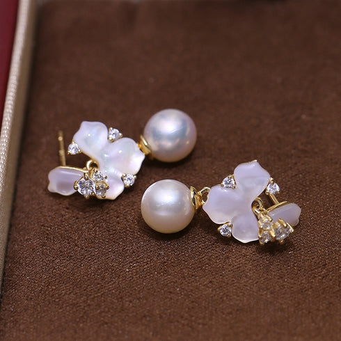 8-9mm Mother Of Pearls Floral Pearl Earrings - Earrings made with hand-selected pearls from House of Pearls