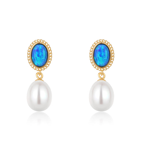 8-9mm Opal & Freshwater Drop Pearl Earrings - Earrings made with hand-selected pearls from House of Pearls