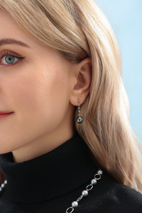 8-9mm Tahitian Pearl & Beaded Long Drop Earrings - Earrings made with hand-selected pearls from House of Pearls