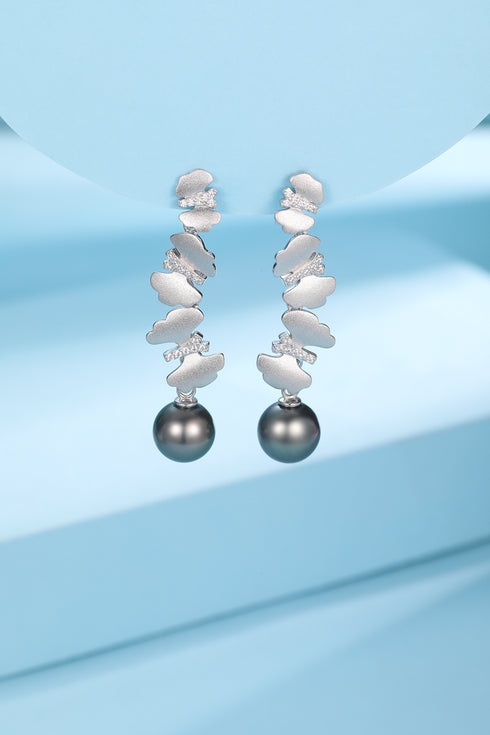 8-9mm Tahitian Pearl & Dancing Butterfly Earrings - Earrings made with hand-selected pearls from House of Pearls