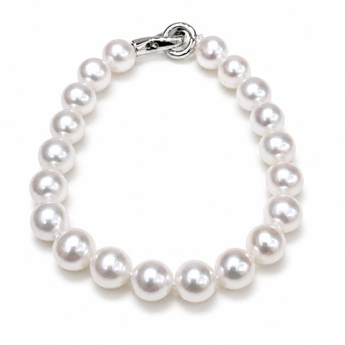 Pearl bracelet, 8-9mm white freshwater pearls AAAA grade, silver clasp, House Of Pearls - XM