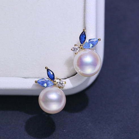 8-9mm Blue Dainty Pearl Earrings - House Of Pearls