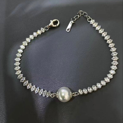 Aurora White Freshwater Pearl Marquise Cut Tennis Bracelet