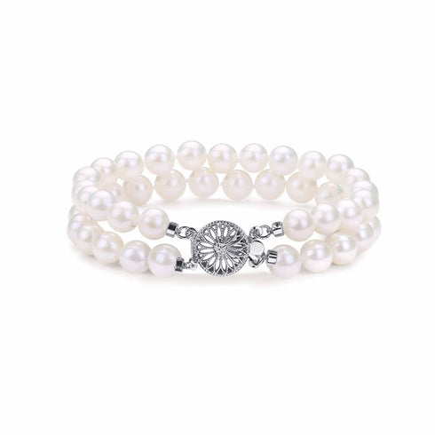 White Freshwater Double Pearl Bracelet, 7.5-8.0mm - House Of Pearls