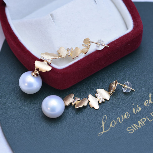 11-12mm Freshwater Pearl & Dancing Butterfly Earrings - House Of Pearls