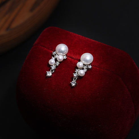 Bling Starry Sky Freshwater Pearl Drop Earrings - House Of Pearls