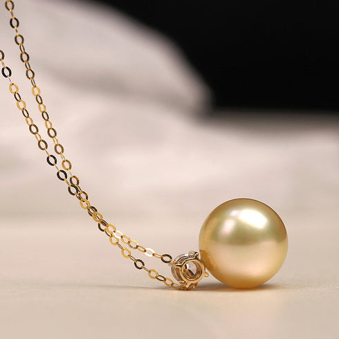 Fairy Drop Golden South Sea Pearl pendant on 18K gold chain necklace