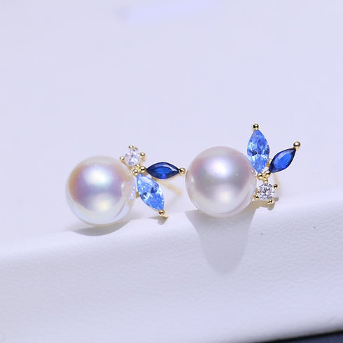 8-9mm Blue Dainty Pearl Earrings - House Of Pearls