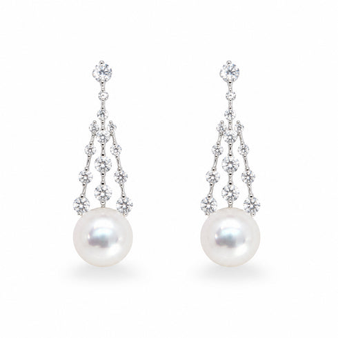 Earrings: 8–9mm freshwater pearl CZ celestial drop, House of Pearls-JT (pair)