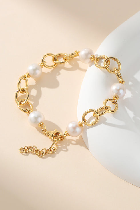 9-10mm Freshwater Pearl Chunky Silver Chain Bracelet - Bracelets made with hand-selected pearls from House of Pearls