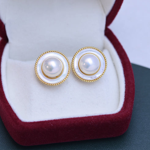 9-10mm Freshwater Pearl Round & Elysia Earrings - Earrings made with hand-selected pearls from House of Pearls