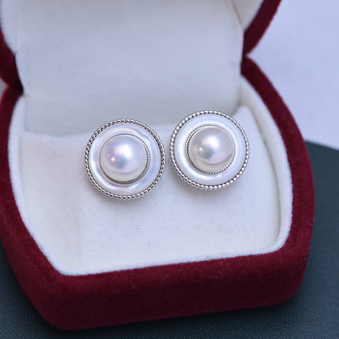 9-10mm Freshwater Pearl Round & Elysia Earrings - Earrings made with hand-selected pearls from House of Pearls