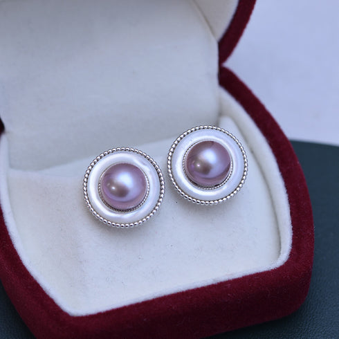 9-10mm Freshwater Pearl Round & Elysia Earrings - Earrings made with hand-selected pearls from House of Pearls