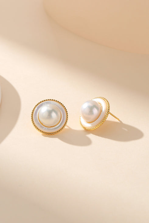 9-10mm Freshwater Pearl Round & Elysia Earrings - Earrings made with hand-selected pearls from House of Pearls