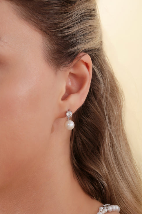 Sasha Drop earrings by House Of Pearls: 9–10mm freshwater pearl with large zircon on S925 silver