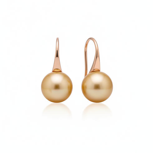 Pearl drop earrings, Golden South Sea 9–10mm pearls with 18K gold hooks (pair).