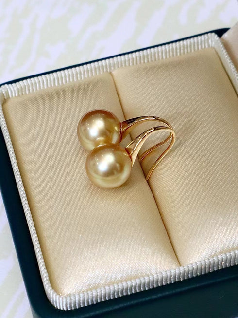 Earrings 9–10mm Golden South Sea pearls on 18K gold hooks, House Of Pearls
